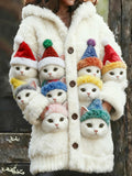 Comstylish Women's Christmas Cute Cat Cardigan Long Sweater