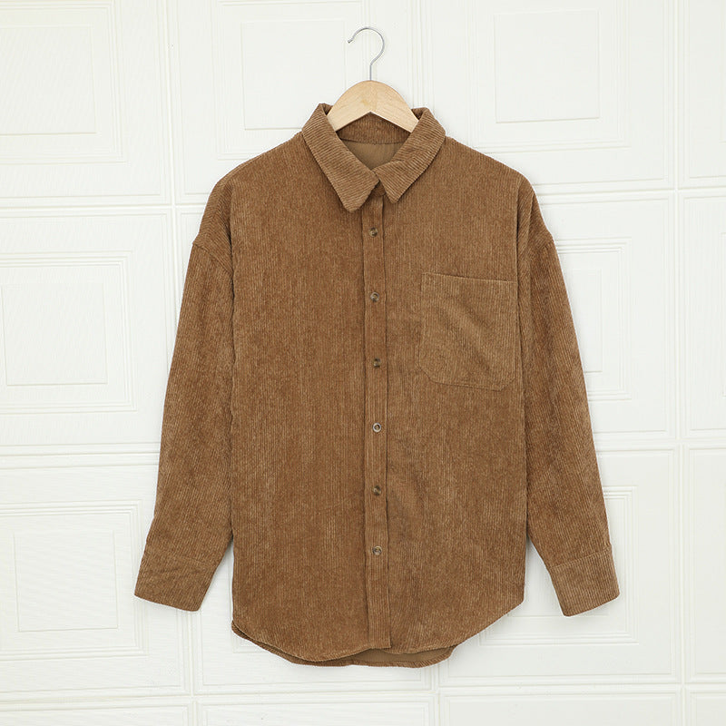 Color ’s Autumn Winter Corduroy Cardigan Shirt With Breasted Collar and Pocket