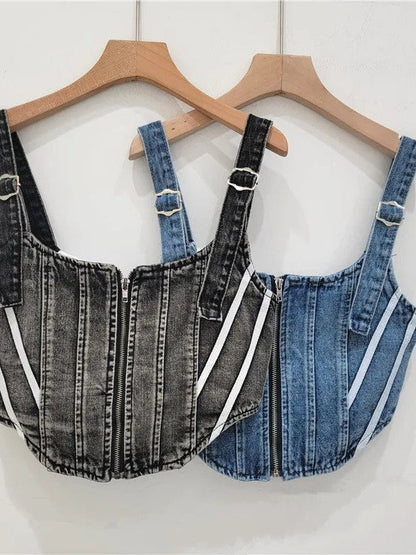 Denim Zipper Corset Tank Top