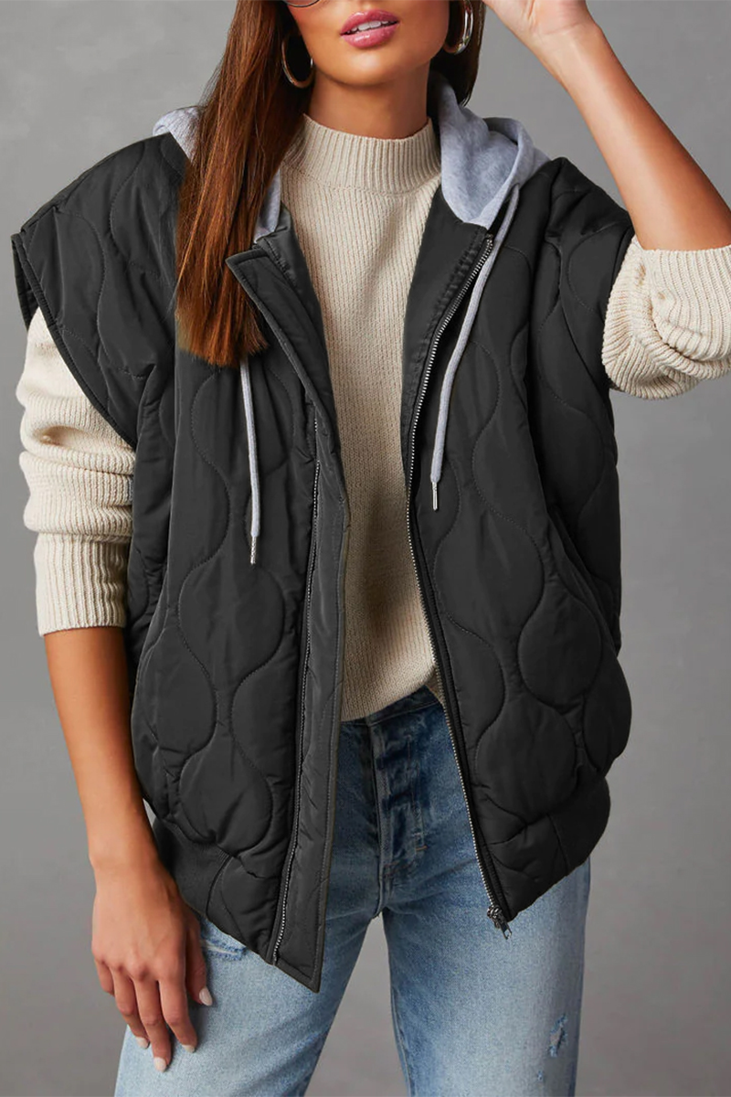 Zipper Contrast Hooded Waistcoats