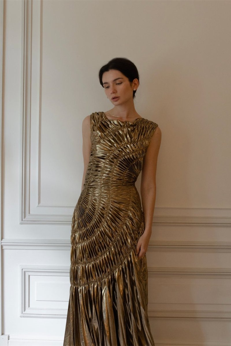 Camila Metallic Pleated Midi Dress