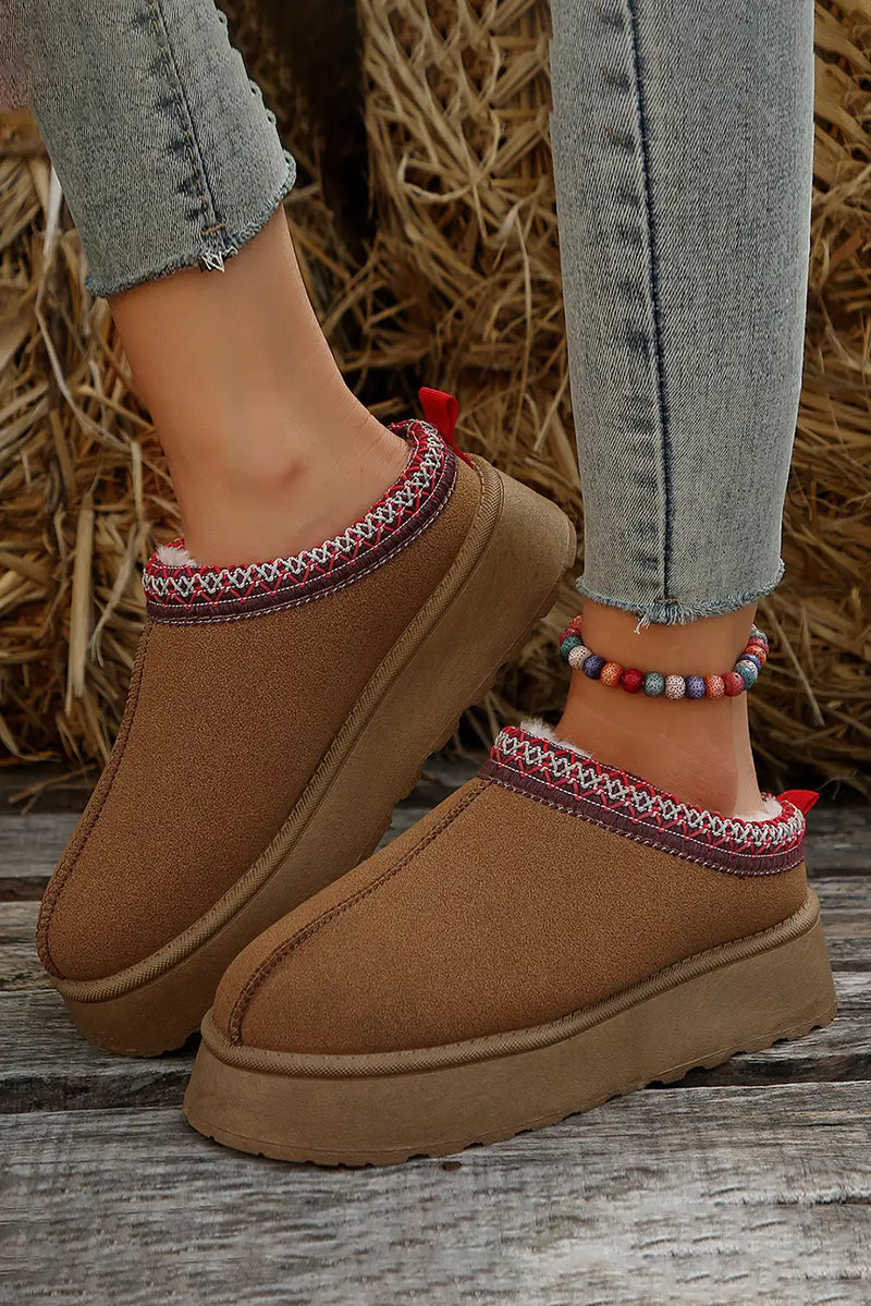 Plush Lined Snow Boots Chestnut Suede
