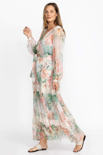 Claire Printed Lace Trim Maxi Dress