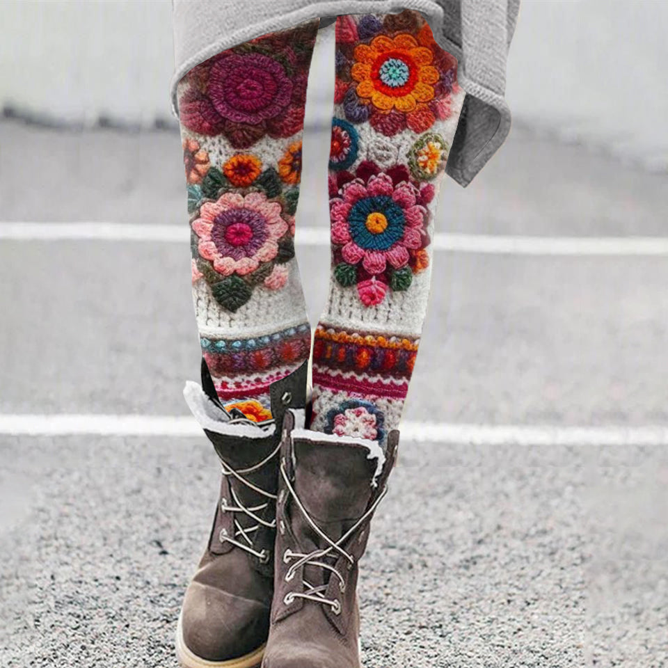 Vintage Floral Cozy Knit Leggings artswardrobe