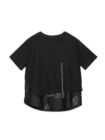 False Two Loose Printing Split-joint Round-neck T-shirts Tops