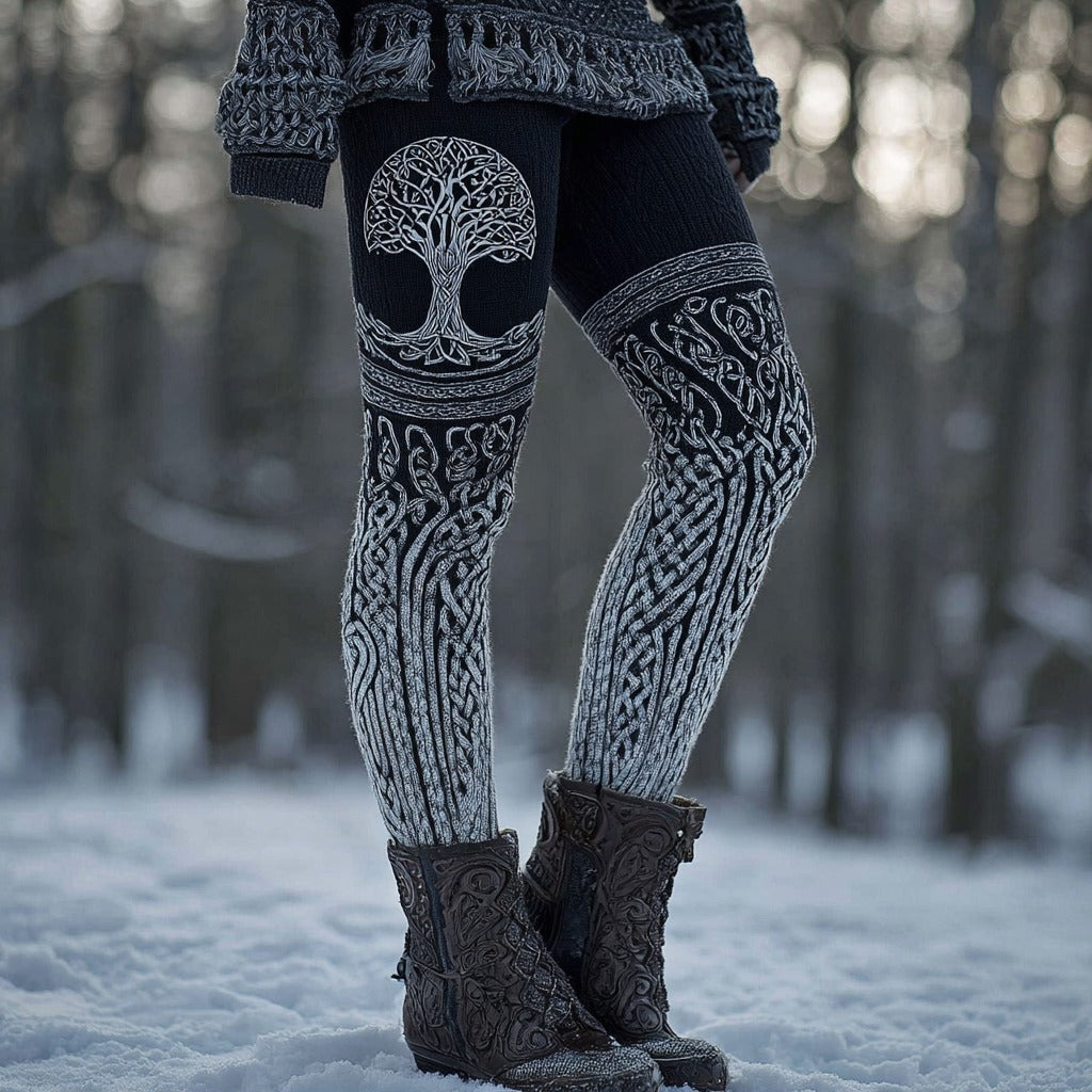 Women's Life Of Tree Celtic Knot Jacquard Art Cozy Leggings artswardrobe