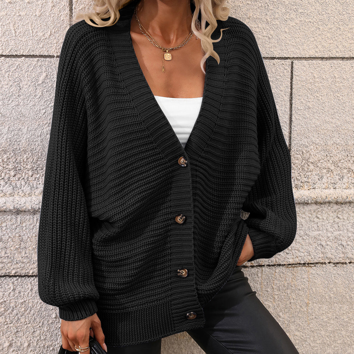 Autumn Winter Knitting Single Breasted Color Knitted Cardigan Loose Sweater