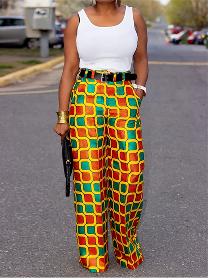 Loose Contrast Color Geometric Printed Pants Bottoms