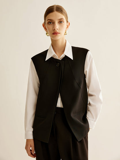 Piped Button Slit Vest