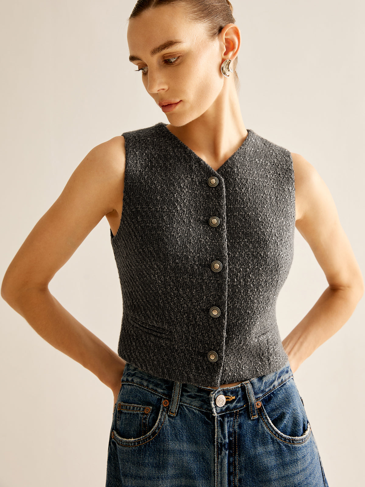 Tweed Breasted Vest