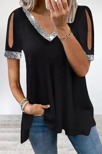 Sequins V Neck T-shirts