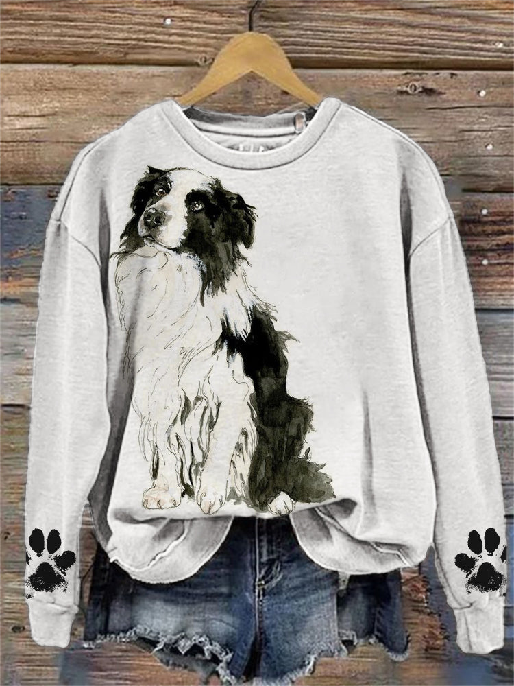 Comstylish Border Collie Dog Paw Prints Comfy Sweatshirt