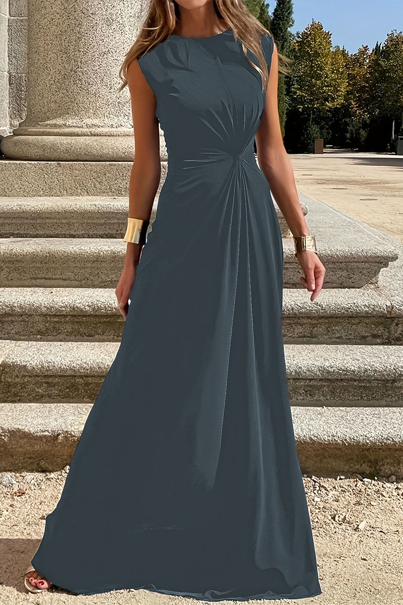 Simplicity Fold O Neck Vest Dresses(6 Colors)
