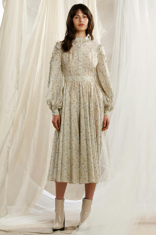 Frill Long Sleeve Midi Dress