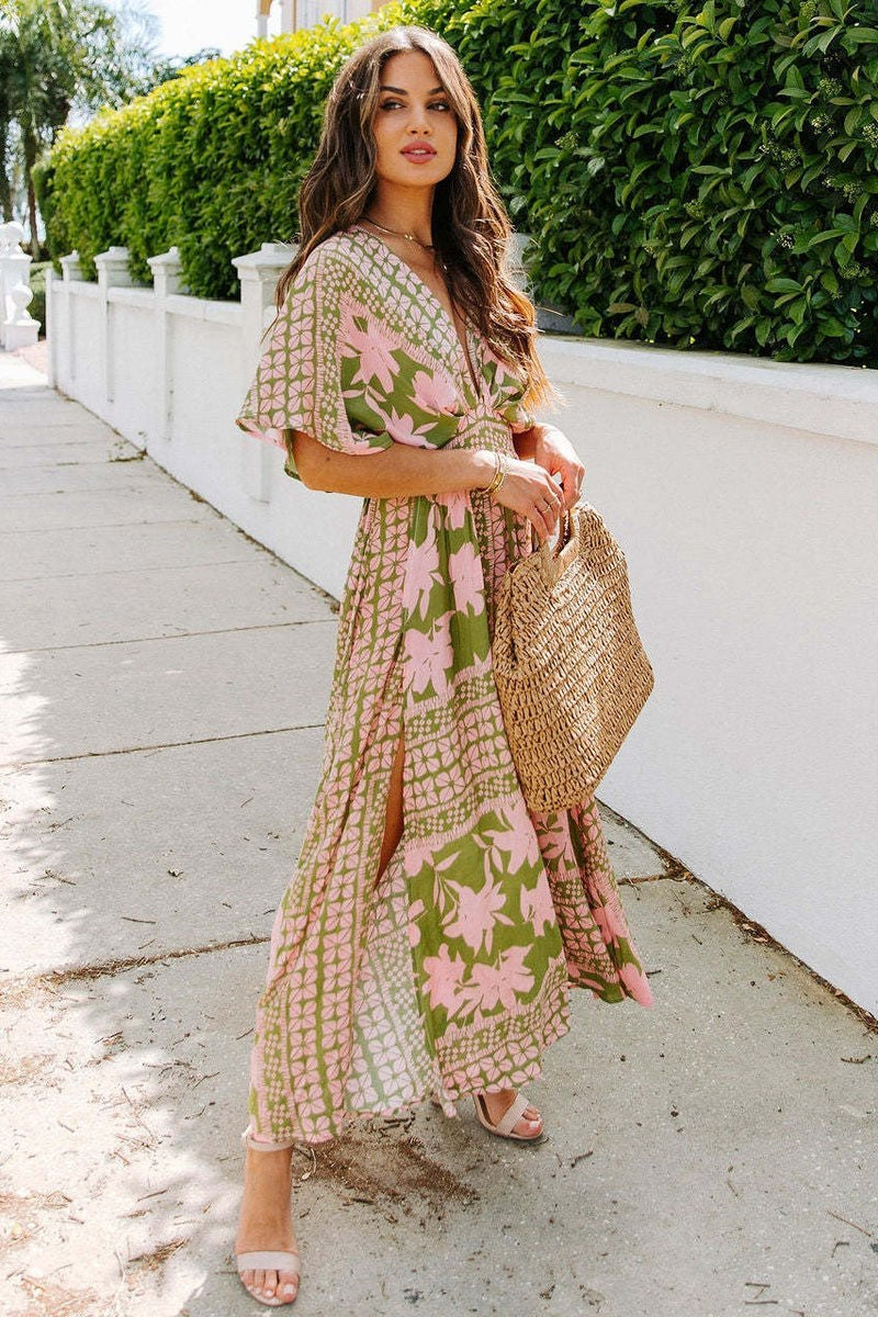 Eunice Printed V-neck Maxi Dress