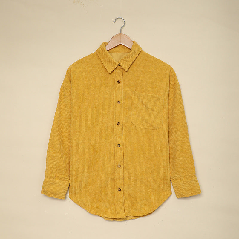 Color ’s Autumn Winter Corduroy Cardigan Shirt With Breasted Collar and Pocket