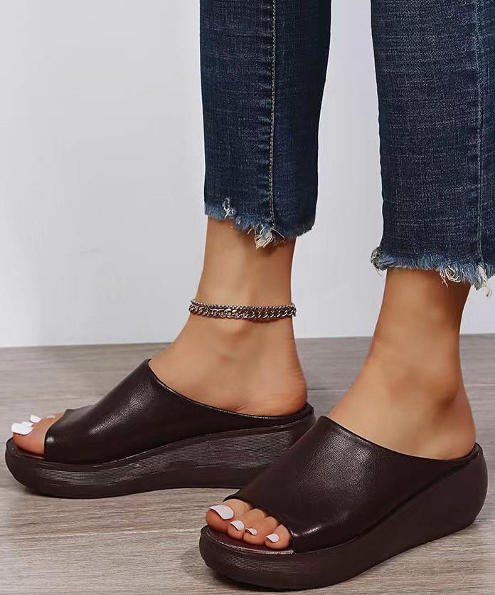 White Simple Style Wedge Slide Sandals Peep Toe Ap1030