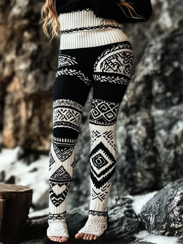 Tribal Viking Contrast Color Cozy Knit Leggings elevenforest