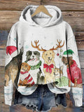 Comstylish Christmas Watercolor Dogs Hooded Sweatshirt