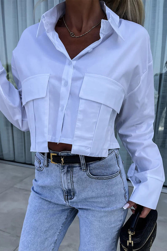 British Style Buttons Turndown Collar Tops