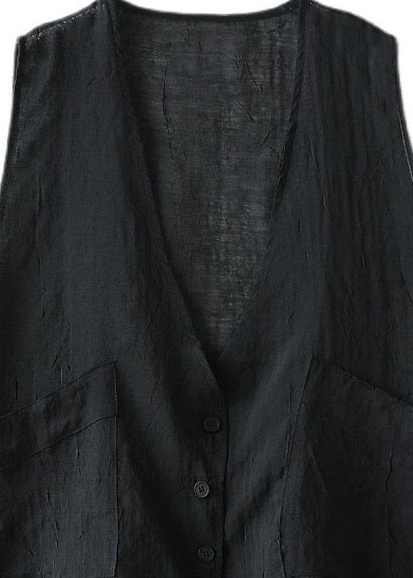 Black Linen Cardigan Vest Large Summer