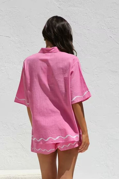 Summer Collared Short Cardigan Shirt Two Piece Suit – and Comfortable