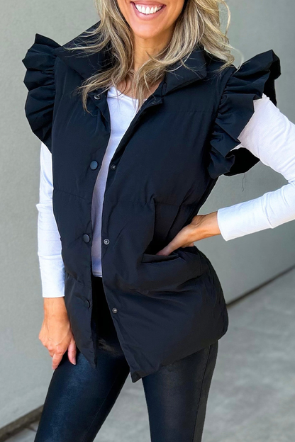 Pocket Buttons Ruffle Mandarin Collar Waistcoats(3 Colors)
