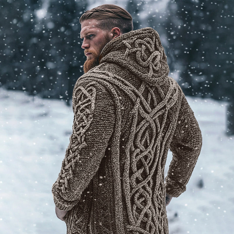 Men's Viking Tribal Celtic Inspired Chunky Knit Hooded Cardigan elevenforest