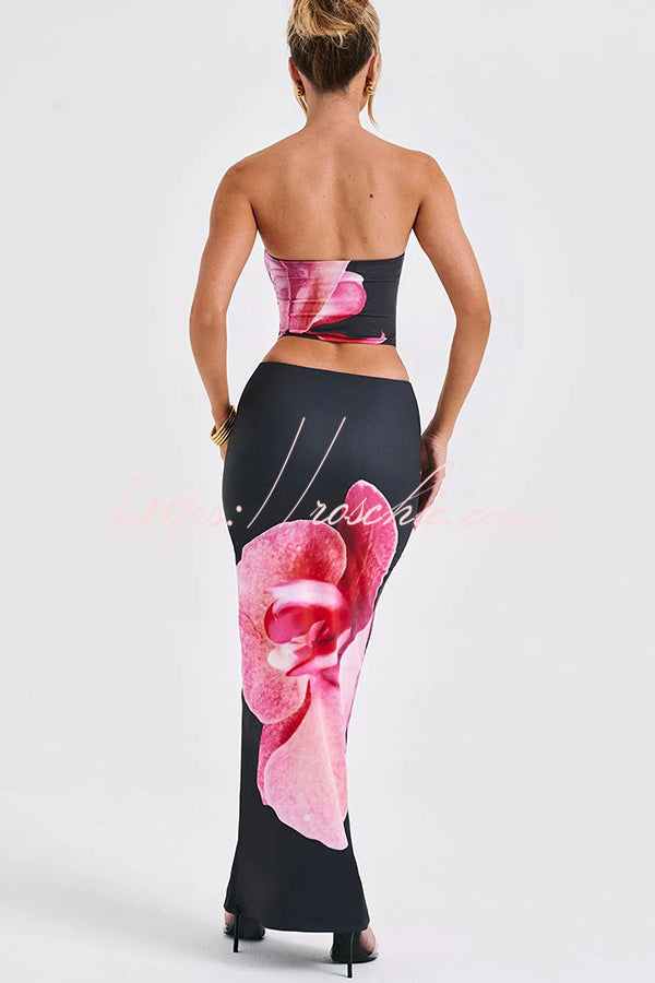 Allegra Abstract Print Stretch Strapless Tank and Elastic Waist Maxi Skirt Set