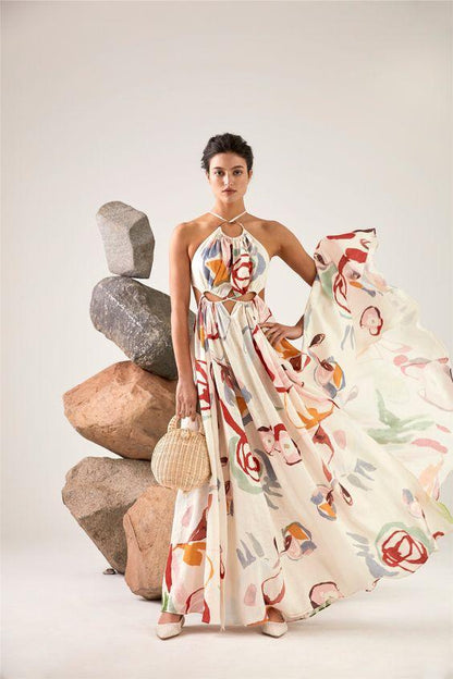 Sabina Abstract Halterneck Maxi Dress