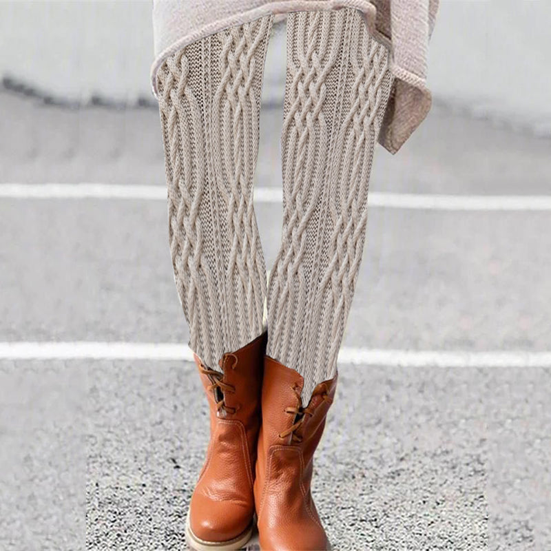 Vintage  Geometry Aran Cable Knit Pattern Comfy Leggings elevenforest