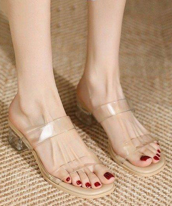 Apricot Clear Chunky Slide Sandals Peep Toe Ap1057