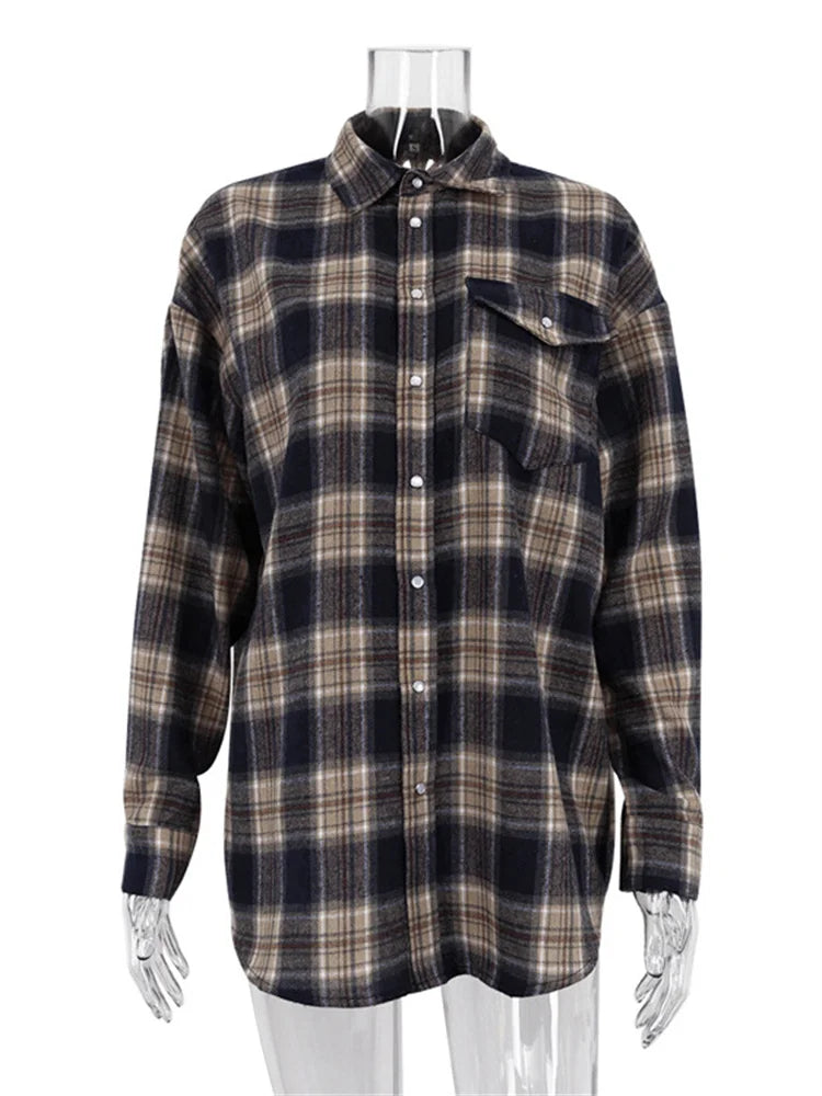 Tossy Lapel Autumn Shirts Outwear Contrast Long Sleeve Patchwork Coat Cardigan Female Shirts