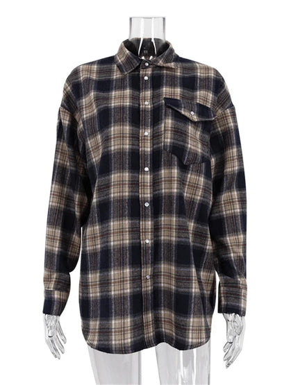 Tossy Lapel Autumn Shirts Outwear Contrast Long Sleeve Patchwork Coat Cardigan Female Shirts