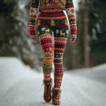 Women's Christmas Elements Fairman Island Print Sports Stretch Leggings artswardrobe