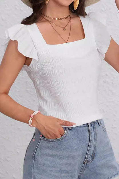 Daily Simplicity Plaid Fold Square Collar T-shirts