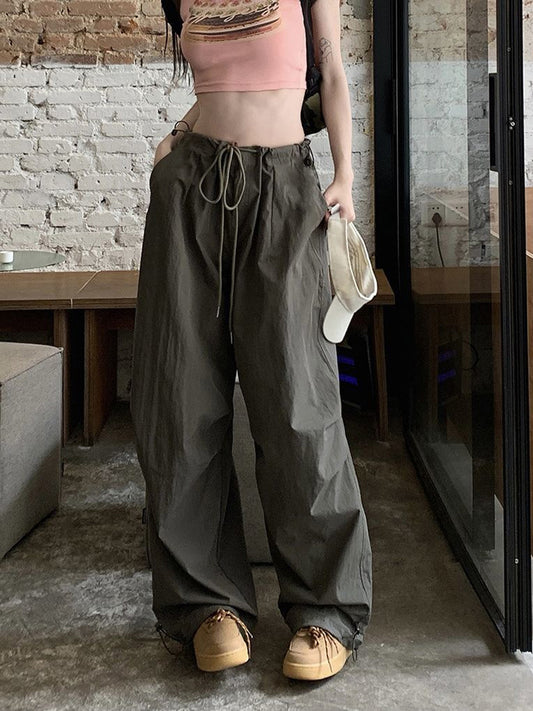 Cargo Pants Summer Retro Loose Drawstring Trousers Joggers Baggy Oversize Sweatpants Mid Waist Y2k Clothes