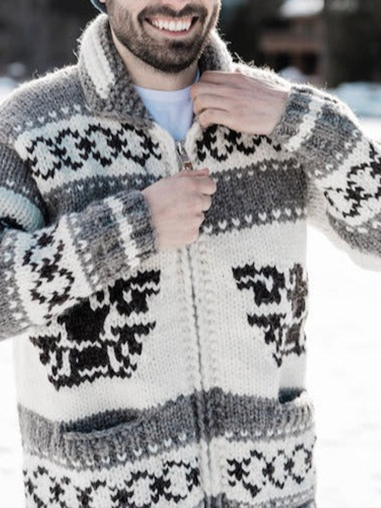 Men's Vintage Pattern Cozy Knit Cardigan artswardrobe