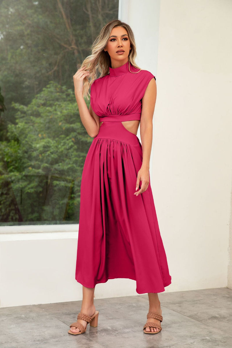 Self Made Real Shot Summer Sweet Stand Collar Macaron Color Cropped Outfit Maxi Dress