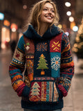 Vintage Western Christmas Art Women's Knit Hooded Sweater artswardrobe