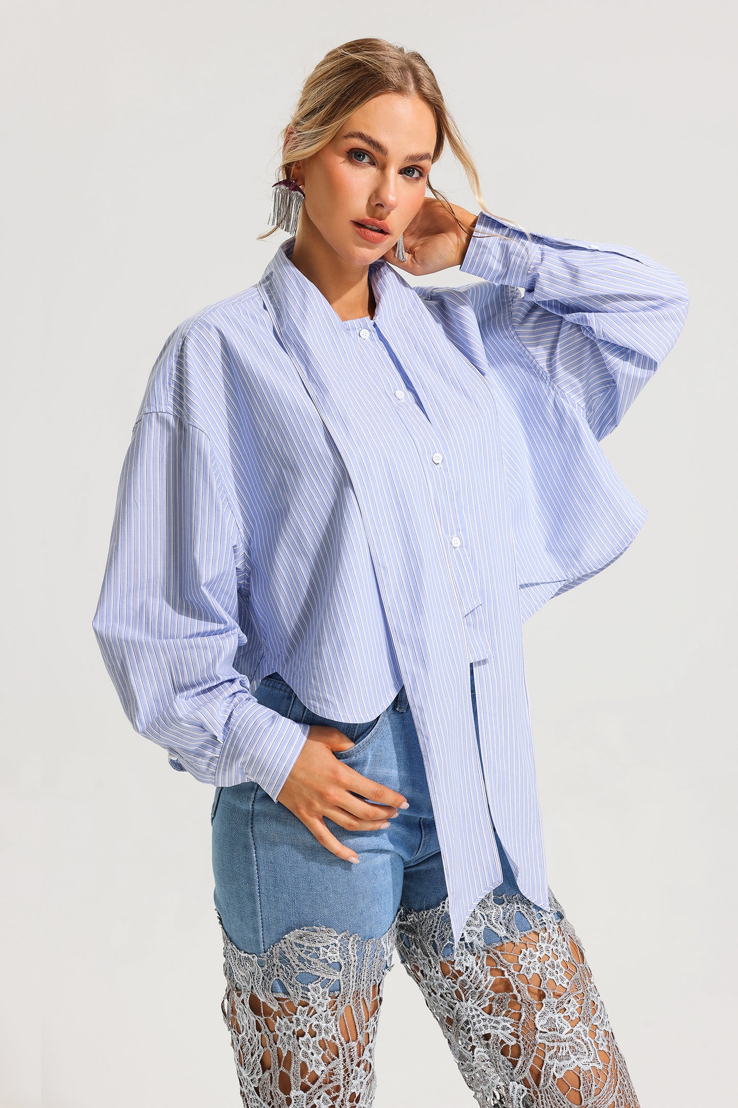 Stripe Embellished Long Sleeve Top