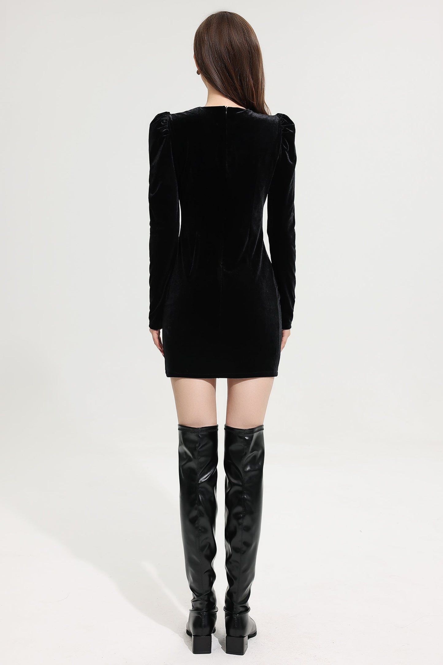 Velvet Cut-out Long Sleeve Mini Dress Black