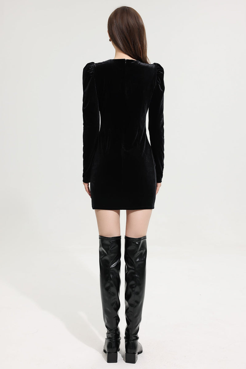 Velvet Cut-out Long Sleeve Mini Dress Black