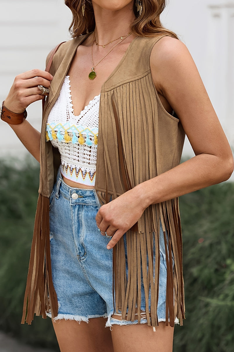 Color Fringed Trim V Neck Waistcoats(6 Colors)