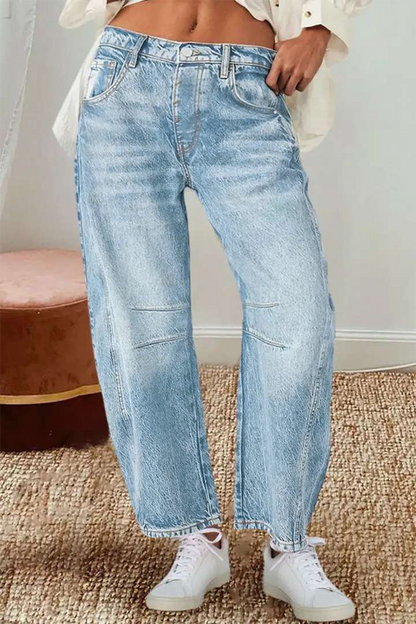 Distressed Contrast Mid Waist Denim Jeans