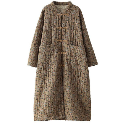 Retro Pocket Warm Long Cotton Coat