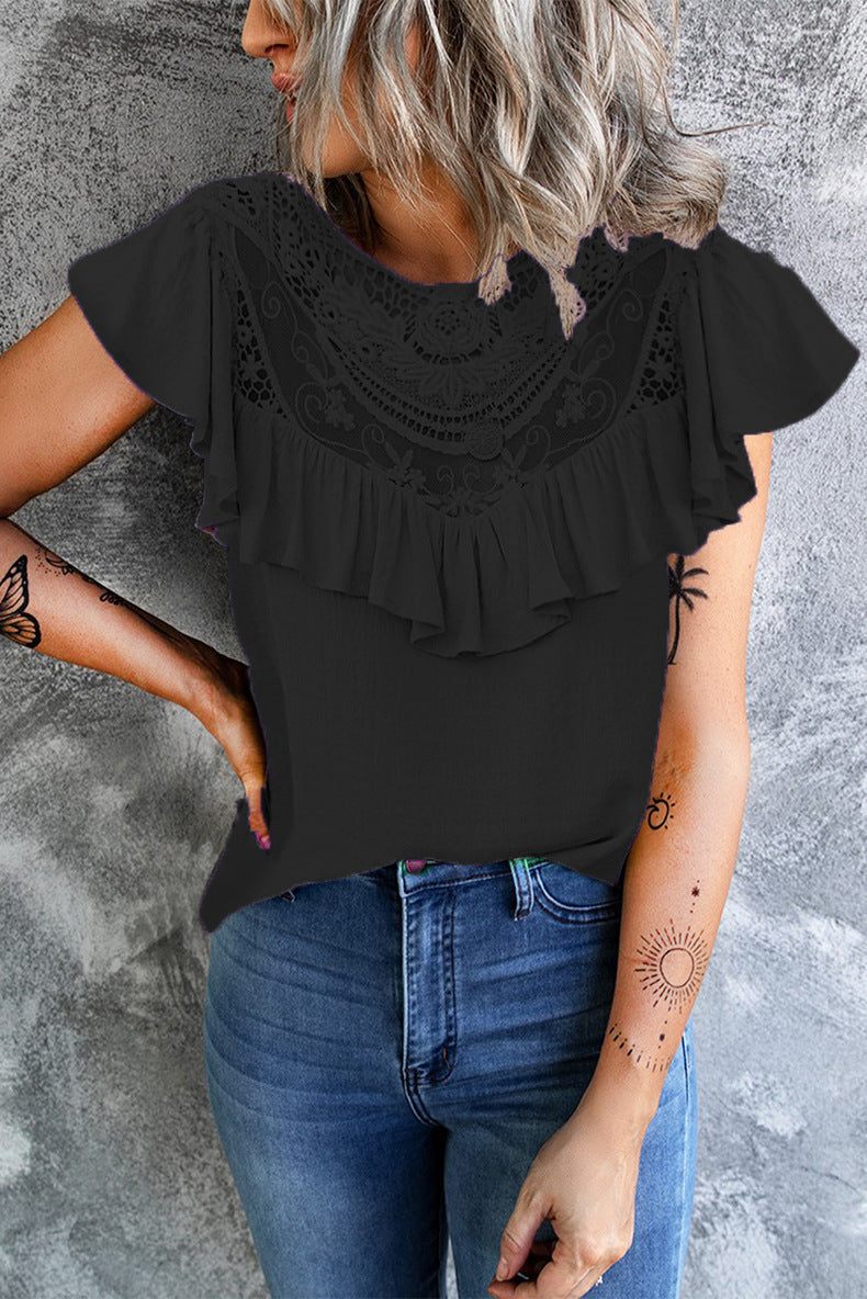 Flounce O Neck T-shirts(8 Colors)