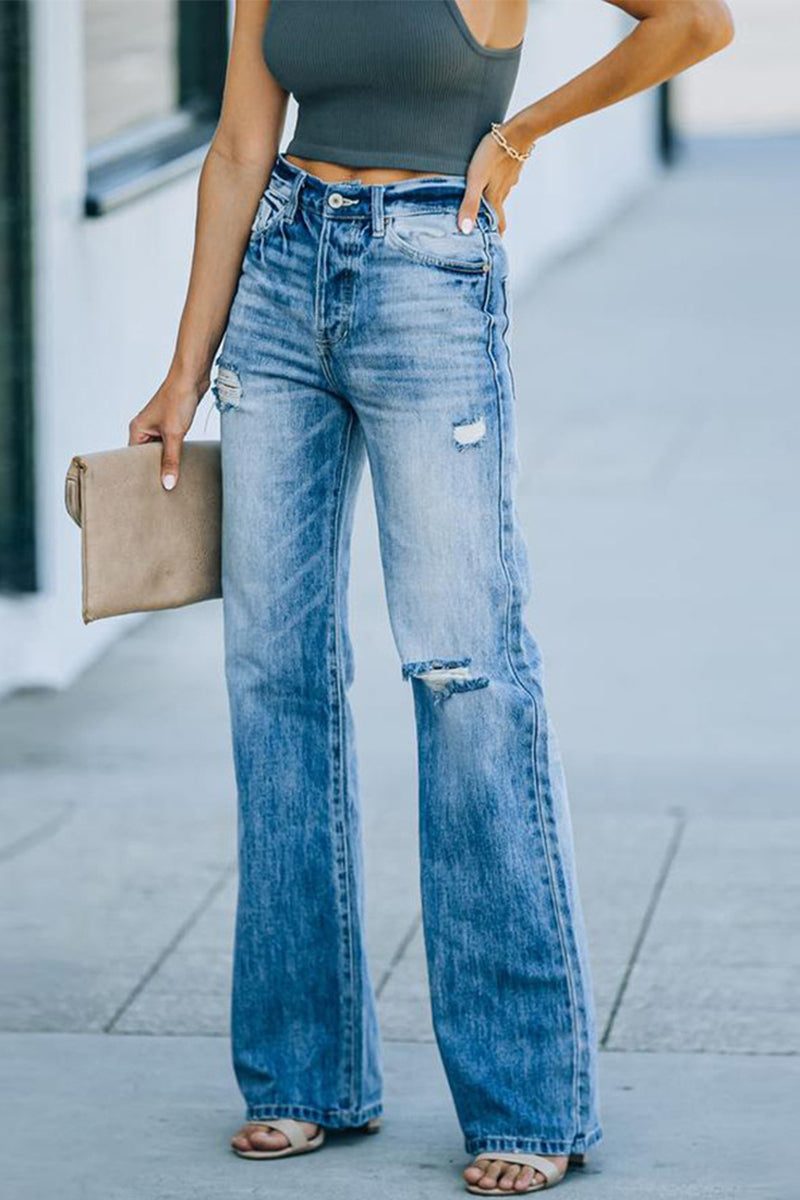 Ripped Boot Cut Denim Jeans