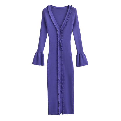 Autumn ’s Color Lace Maxi Dress Knitted Cardigan – Stylish Fall