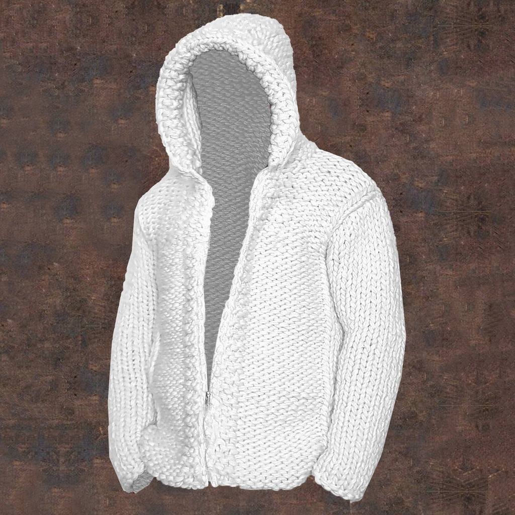 Vintage Cable Knit Basic Zipper Up Hooded Sweater elevenforest